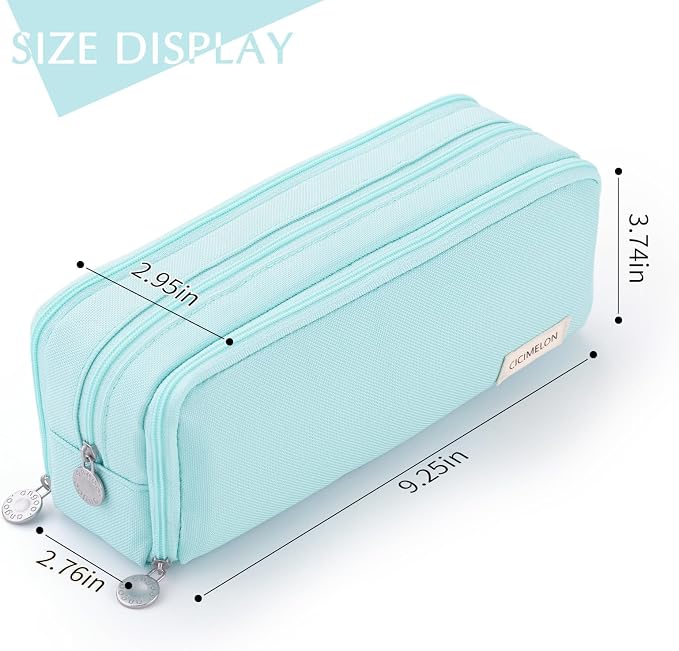 CICIMELON Pencil Case Large Capacity Pencil Pouch 3 Compartments Pencil Bag Gift for Students Girls Adults Women (Light Blue)