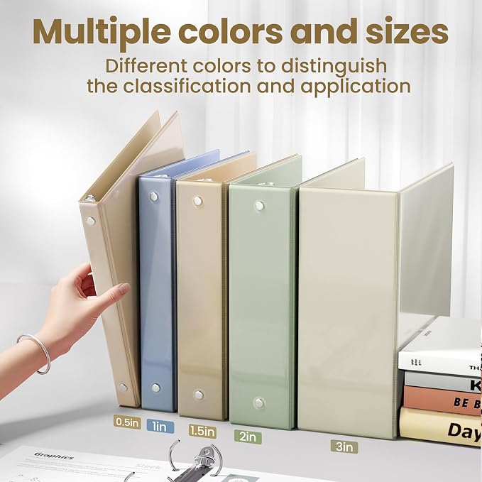 SUNEE 3 Ring Binder 1.5 Inch 4 Pack, Clear 1 1/2 Inch View Binder Three Ring PVC-Free (Fit 8.5x11 Inches) for School or Office Supplies, Neutral Aesthetic