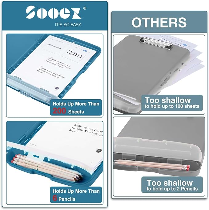 Sooez Clipboards with Storage, High Capacity Clip Boards 8.5x11 with Storage, Heavy Duty Nursing Clipboard Folder, Plastic Clipboard with Pen Holder for Women Teachers Work, School & Office Supplies