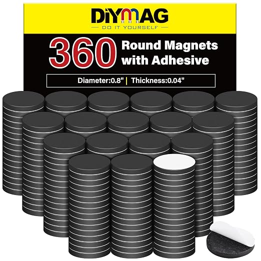 DIYMAG Magnets with Adhesive Backing, 360Pcs Diameter 0.8’’ x 0.04” Fridge Magnet Dot Classroom Must Have Round Magnetic Tape Flexible Sheets for Crafts Whiteboard Refrigerator Easy Peel and Stick