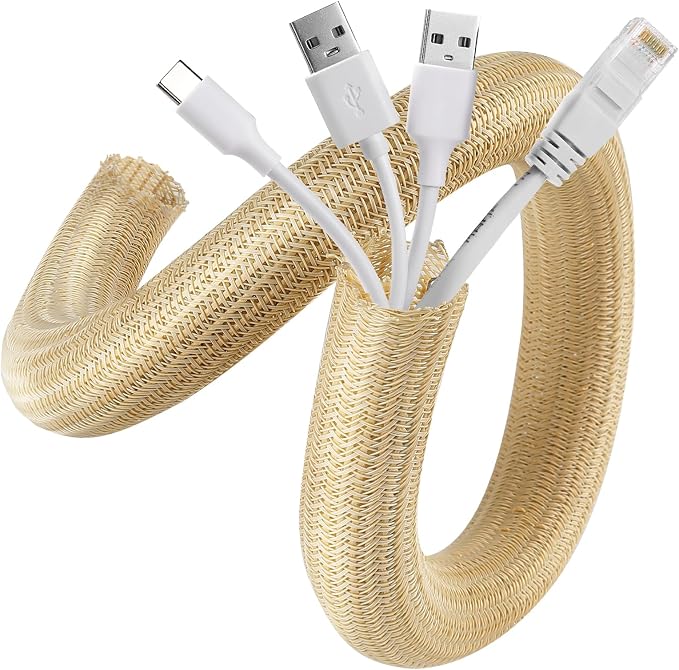 AGPTEK Cable Sleeve, 10ft - 4/5 inch Cable Management, Desk Cord Cover Organizer Wire Hider for Home Office Computer TV Wire Loom Tubing, Pet Proof Cord Protector from Cat Dog Chewing, Wood Color