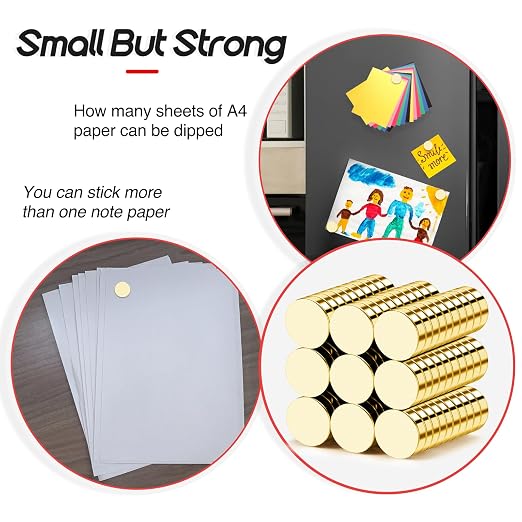 50P Small Magnets 10x3mm Golden Strong Magnets Rare Earth Magnet | Refrigerator Magnets for Crafts, DIY, Kitchen, Whiteboard, Office
