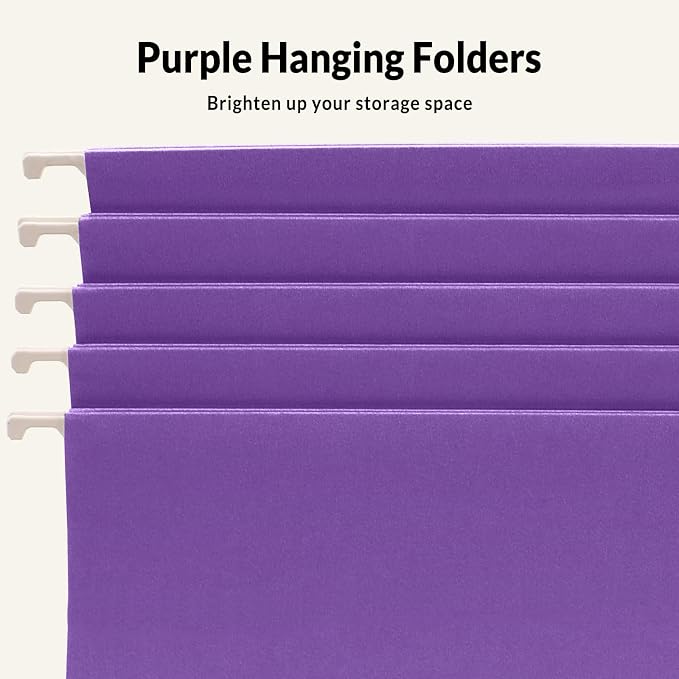 SUNEE 25 Pack Hanging File Folders, Purple Folders, Hanging File Folders Letter Size with 1/5-cut Tabs, Stay Organized for Your Home and Office Bulk File and Documents