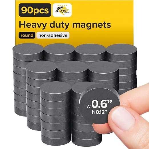 Ultra-Strong Ceramic Round Magnets (0.6x0.12/15x3mm, 90 pcs) - Heavy Duty Magnets, Non-Corrosive, High Thermal Resistance, Versatile for Home, Office, Workshop, Whiteboard, Fridge and Hobby Use