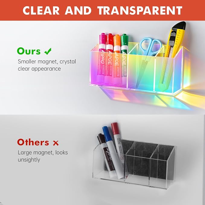 Magnetic Dry Erase Marker Holder, Acrylic Magnet Pen Holder for Whiteboard, Refrigerator, Magnetic Fridge Organizer for Office, Classroom, Whiteboard Maker Holder, Locker Organizer(Colorful)