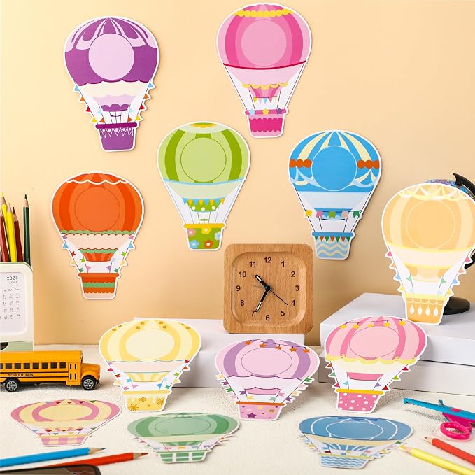 Fuutreo 60 Pcs Hot Air Balloons Cutouts Colorful Hot Air Balloons DIY Photo Craft Cutouts Name Tags Labels Bulletin Board Decoration for Back to School Party Supplies Offices Classroom Decor