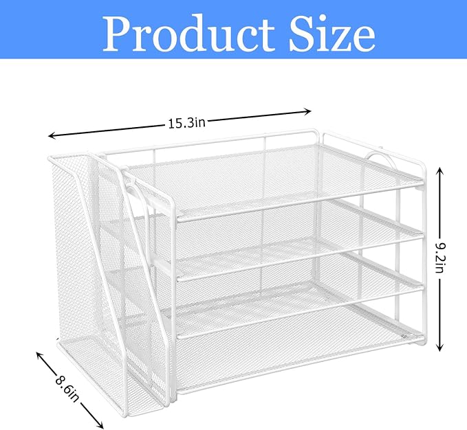 gianotter 4-Tier Paper Organizer With Magazine Holder, Desk Organizers and Accessories, Desk Accessories & Workspace Organizers, File Organizer for Office Supplies Storag (White, 4-Tier)