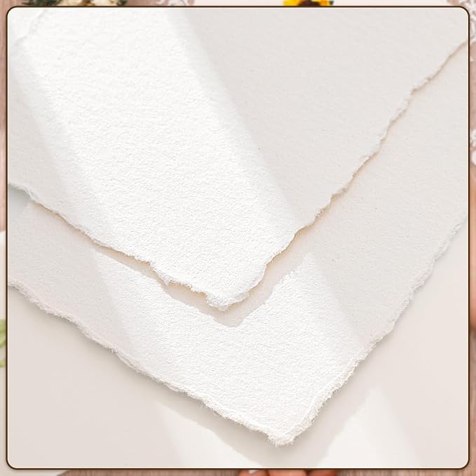 100 Sheets Deckled Edge Paper 5x7, 160 GSM Handmade Textured Paper | Cold-pressed rough texture, ideal for invitations, cards, watercolor art, crafts, and handmade projects