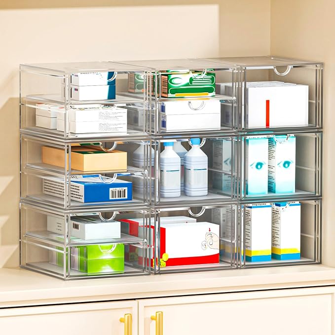caktraie Desk Organizers And Accessories With 22 Drawers, 4 Pack Office Desktop Drawers, Plastic Makeup Organizer Containers Bins With Drawers Desk Organization, Bathroom Organizers Storage Case Box