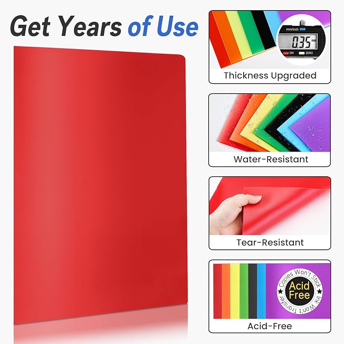 Sooez 7 Pack Folders with Pockets, 2 Pocket Folders with Extra Labels, Plastic Folder with Pockets, Heavy Duty File Folder Bulk, School Business Office Filing Supplies