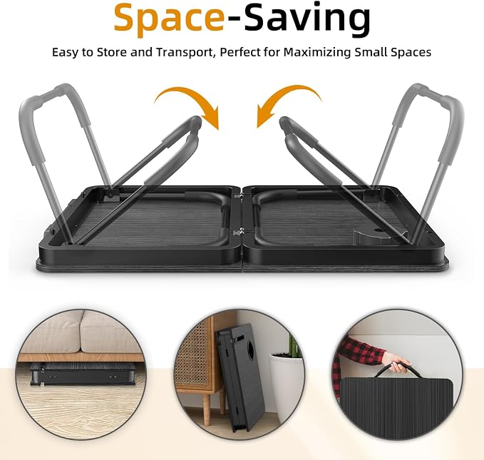 BUYIFY 23.4" Foldable Lap Desk Bed Table with Cup Holder Portable Tray | Folds Flat for Easy Storage, No Assembly Laptop Bed Desk, Sturdy and Lightweight, Versatile for Work Eat Study, Patent Design