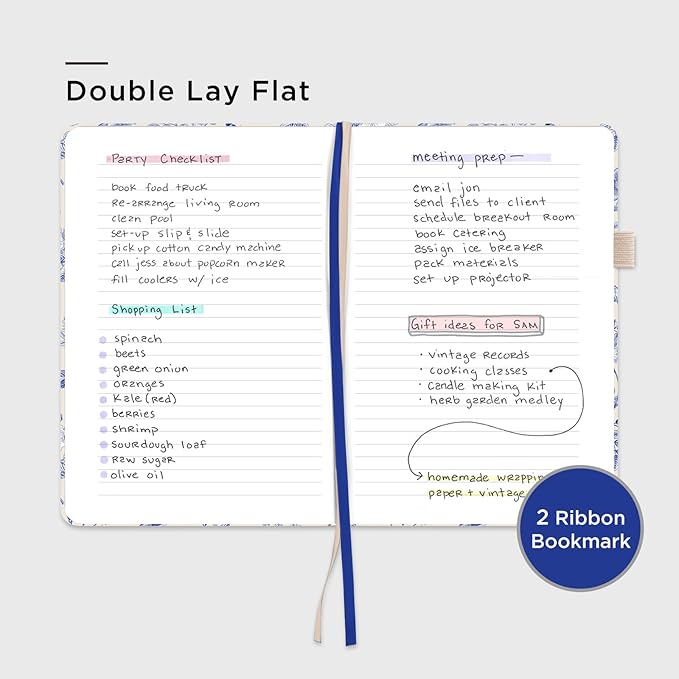 &And Per Se Lined Hardcover Notebook – A5 5.7"x8" College Ruled, 160 Pages, 100gsm Thick Paper – Aesthetic Journal for Women, Gift-Ready Planner, Everyday Writing Notebook (Blue Flowers)