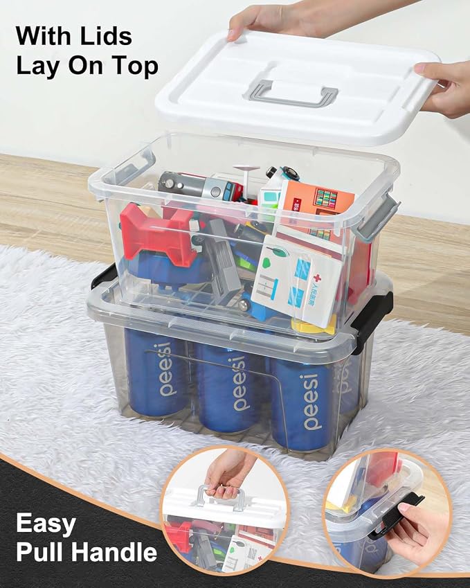 NUMIFUN 7Qt Clear Plastic Storage Bins with Lids,6 Pack | Stackable organizing totes with buckle latches & handles.Dust-proof clear design for home,office & pantry space saving