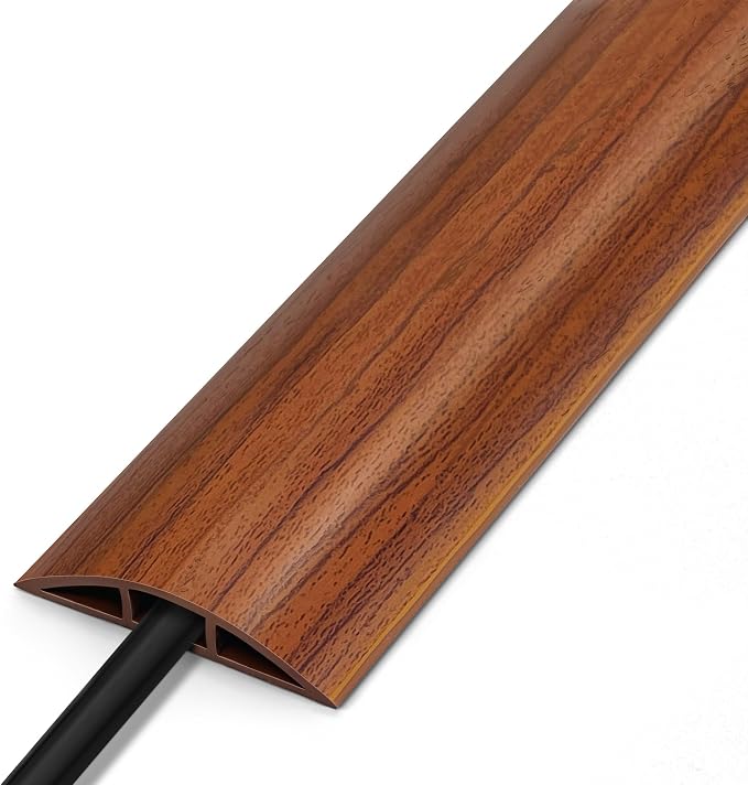 6FT Cord Covers, Walnut Wood Floor Cable Management - Protects Cords, Cavity: 0.47" x 0.24"