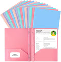 HABGP Two Pocket Folder with Prongs (15 Pack, Pastel Colors), Plastic Folders with Pockets and Business Card Holder, Folders with Pocket Fit Letter Size, Organizing Papers in School, Office & Business