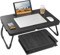 BUYIFY 23.4" Foldable Lap Desk Bed Table with Cup Holder Portable Tray | Folds Flat for Easy Storage, No Assembly Laptop Bed Desk, Sturdy and Lightweight, Versatile for Work Eat Study, Patent Design