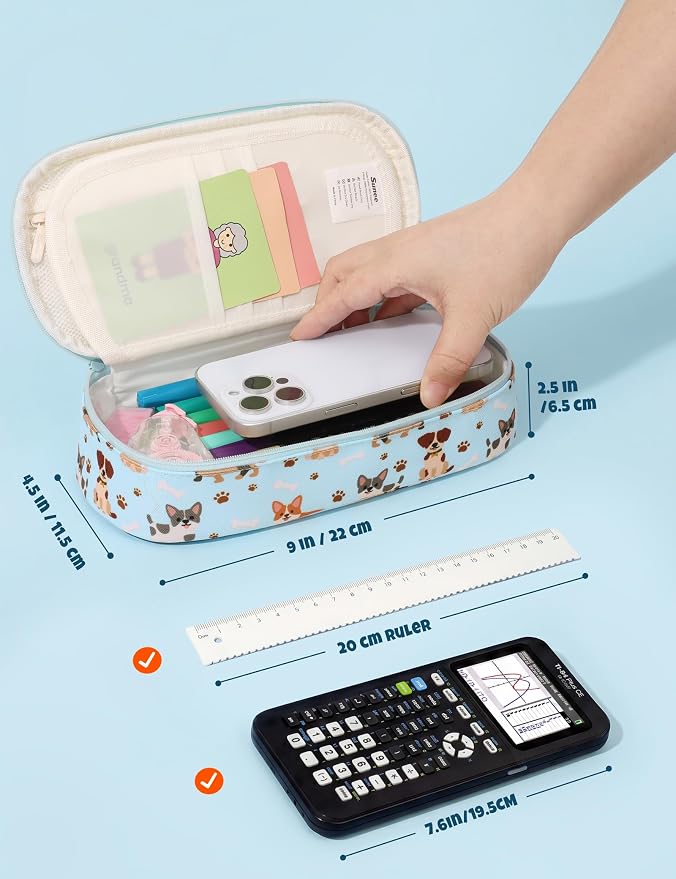 SUNEE Cute Pencil Case, Large Pencil Pouch, Aesthetic Big Pencil Bag with Zipper, Kawaii Stationery Storage and Organizer, School Supplies for Teen and Adult, Boys & Girls, Heavy Duty Canvas Cute Dog