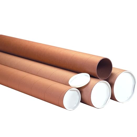 Box USA Mailing Tubes, 4" W x 36" H, 12-Pack - Heavy-Duty Round Corrugated Tubes for Mailing and Storage of Blueprints, Artwork, Crafts, Posters, Long Art Holder