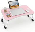 BUYIFY 23" Foldable Lap Desk for Laptop Writing w/Cup Holder Pink | Sturdy and Durable, Laptop Bed Desk with Tablet Slot, No Assembly, Space Saving for Bed Couch Dorm WFH Students