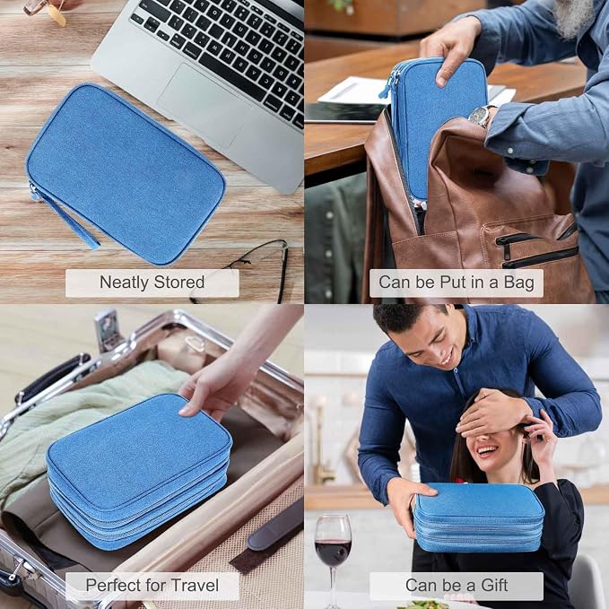FYY Electronic Organizer, Large Travel Cable Organizer Bag Pouch Electronic Accessories Carry Case Portable Waterproof Double Layers All-in-One Storage Bag for Cable, Cord, Charger, Phone, Cyan