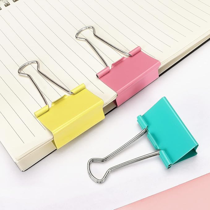 ZZTX 24 Pack Large Binder Clips 1.6 Inches Assorted Colors | Paper Clamps Clips, Durable steel, Strong clip, Color-coded