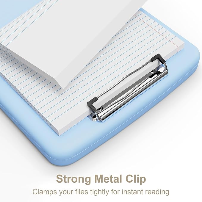 Piasoenc Clipboard with Storage, 8.5 x 11 Organization Box with Pen Holder and A4 Legal Paper Folder, Folio & Side-Opening, Low Profile Clip,for Nurses,Teachers, Size 14 x 9.6 x 1.2 in, Dark Blue