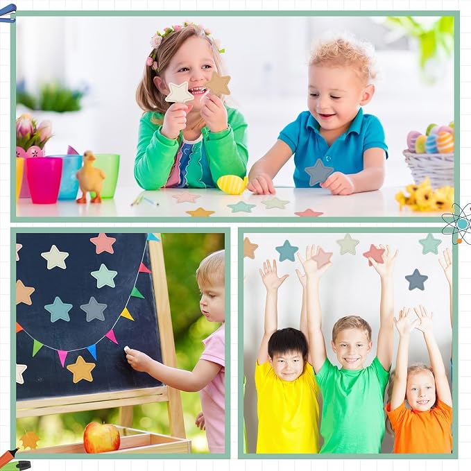 Geyee 108 Pcs Star Cutouts Paper 3.5 Inch Boho Classroom Decor Bulletin Board Stars Assorted Pastel Colors Die Cut for Teachers DIY Craft Projects Office School Chalkboard Wall Decor
