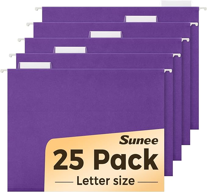 SUNEE 25 Pack Hanging File Folders, Purple Folders, Hanging File Folders Letter Size with 1/5-cut Tabs, Stay Organized for Your Home and Office Bulk File and Documents