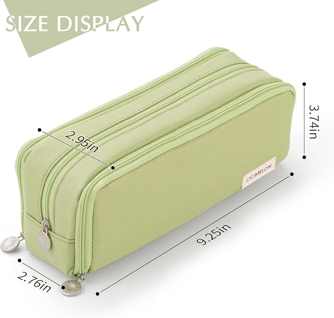 CICIMELON Large Capacity Pencil Case 3 Compartment Pouch Pen Bag for School Teen Girl Boy Men Women (Green)