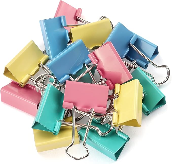 ZZTX 24 Pack Large Binder Clips 1.6 Inches Assorted Colors | Paper Clamps Clips, Durable steel, Strong clip, Color-coded
