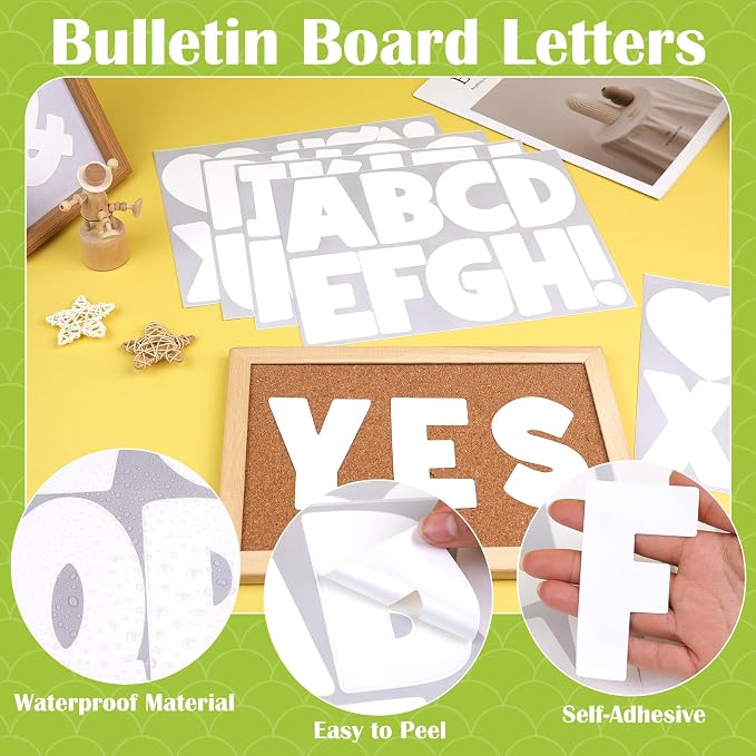 Letter Stickers Large 180 PCS Bulletin Board Letters 20 Sheets Alphabet Stickers Vinyl Self-Adhesive Stick on Letters for Poster Board Mailbox Sign DIY Crafts Classroom Party Decor (White, 4 Inch)