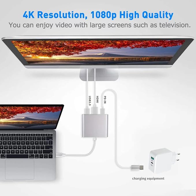 Battony USB C to HDTV Adapter USB Type C Adapter Multiport AV Converter with 4K HDTV Output C Port & 3.0 Fasting Charging Port Compatible for MacBook Pro MacBook Air 2019/2018 iPad Pro 2019