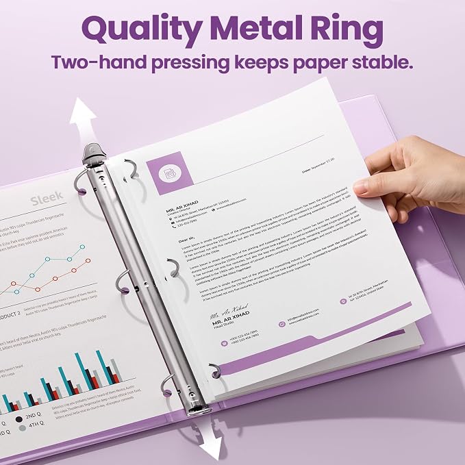 SUNEE 3 Ring Binder 1.5 Inch 2 Pack, Clear View Binder Three Ring PVC-Free (Fit 8.5x11 Inches) for School or Office Supplies, Purple