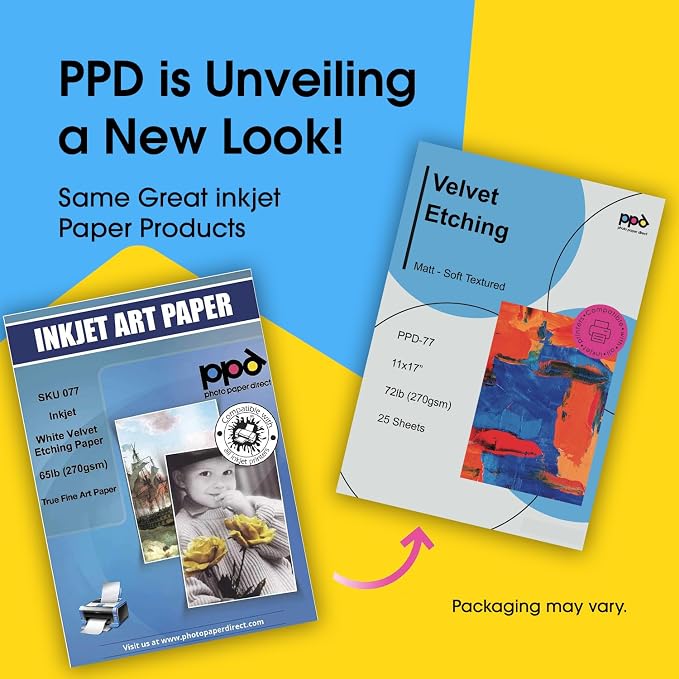 PPD Watercolor Printer & Printable Fine Art Paper for Inkjet Printer, Textured Giclee Archival Acid Free Paper 11 x 17, Professional Grade, Heavyweight 270 gsm/65 lb (25 Sheets)