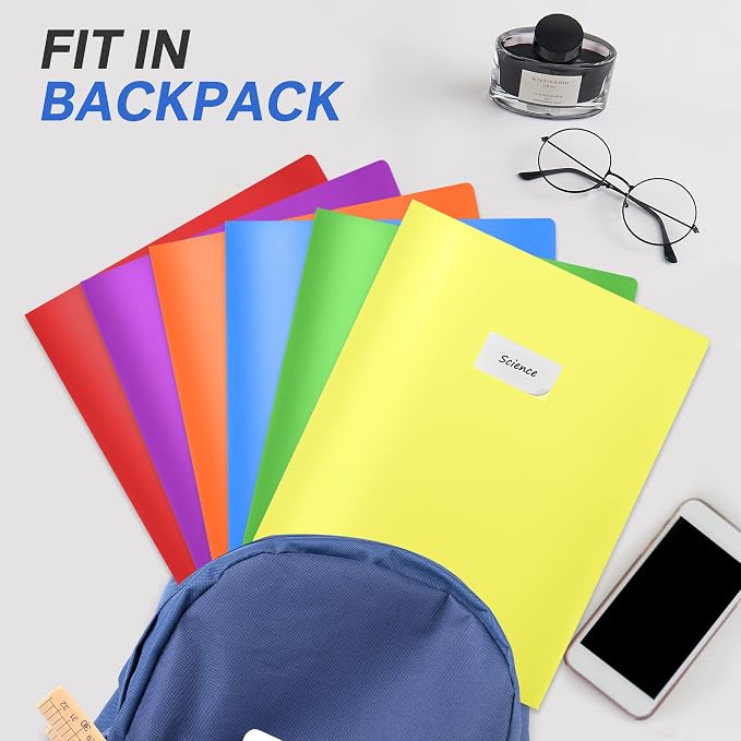 Sooez 21Pack Folders with Pockets, Pocket Folders with Extra Labels, Plastic Folders with Pockets, 2 Pocket Folders Bulk, Heavy Duty File Folders, School Folders Business Folder Office Filing Supplies