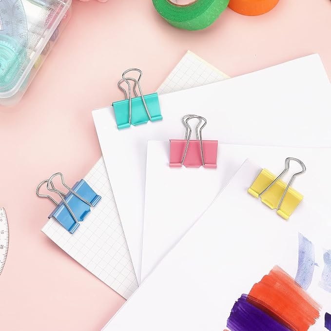 ZZTX 24 Pack Large Binder Clips 1.6 Inches Assorted Colors | Paper Clamps Clips, Durable steel, Strong clip, Color-coded