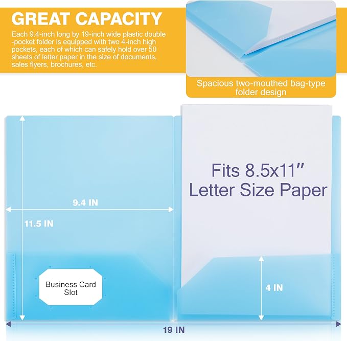 Zzrywuty 24 Pack Plastic Folders with Pockets,2 Pocket Folders with Business Card Slot,Muted Pastel Colors Folders Heavy Duty Letter Size for School Office
