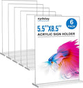 xydstay 6pack Acrylic Sign Holder 5.5 X 8.5, Vertical T Shape Clear Plastic Sign Holder, Menu Holder,Table Display Stand for Restaurant, Office, School, Store and Home Use