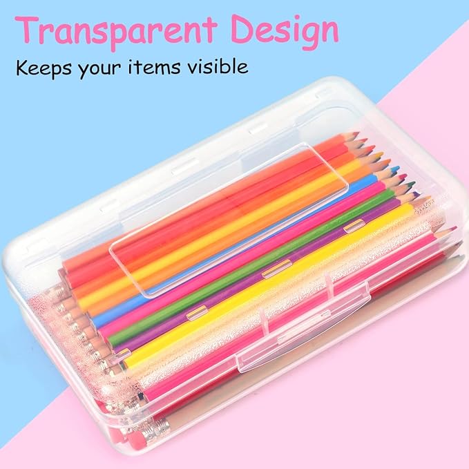 Sooez Pencil Box, Crayon Box Clear, Hard Pencil Case, Plastic Large Pencil Box, Colored Marker Sticker Box, School Box for Boys Girls Adult, Teacher Supplies for Classroom, Homeschool School Supplies
