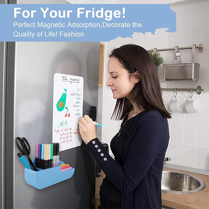 KITANIS Magnetic Pen Holder,3 Compartments Magnetic Dry Erase Marker Holder,Extra Strong Magnet Storage Marker Pen Pencil Organizer for Refrigerator,Whiteboard,Locker Accessories(Cloud Style)