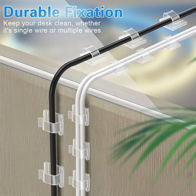 120PCS XHF Adhesive Cable Wire Clips Clear, Outdoor Christmas Light Clips, Cable Holder Staples Cable Management Wire Organizer Cord for Under Desk, Car, Wall, TV PC Ethernet Cable