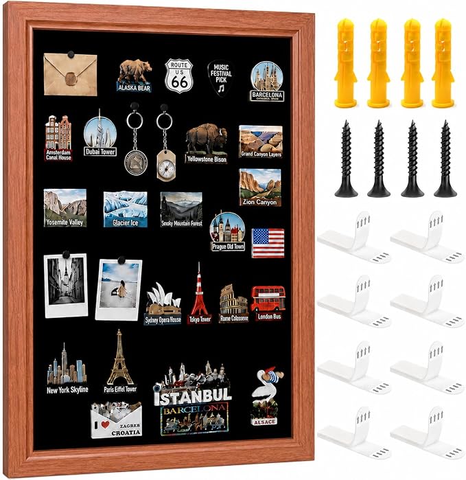 Magnet Board for Wall, 19.7 x 31.5 in (Background Paper not Included) | Wood MDF frame with 4 pairs of hook-and-loop strips for travel magnets and photos.