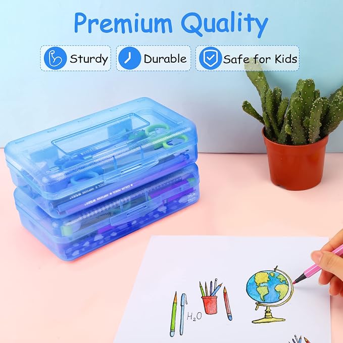 Sooez Pencil Box, Crayon Box Clear, Hard Pencil Case, Plastic Large Pencil Box, Colored Marker Sticker Box, School Box for Boys Girls Adult, Teacher Supplies for Classroom, Homeschool School Supplies