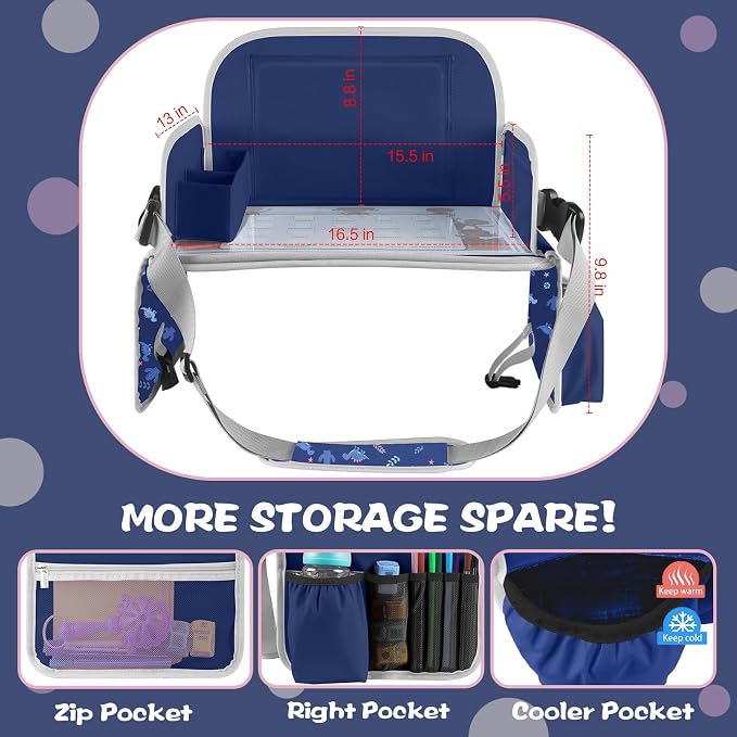 MENZOKE Kids Travel Tray for Toddler Car Seat, Toddler Gift for Boy Activities with Dry Erase Board & iPad Holder Stand, Road Trip Essentials Accessories Lap Tray for Boy as Birthday Gift, Dark Blue