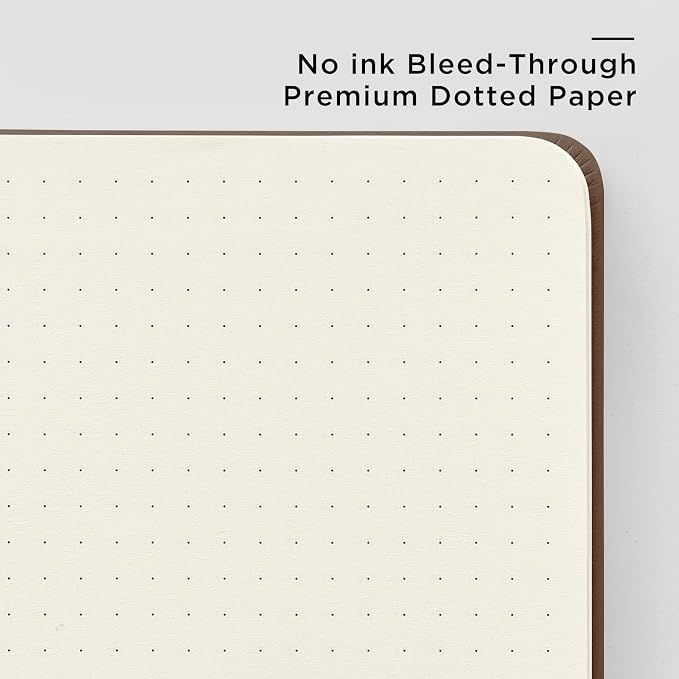 &And Per Se Dotted Journal Notebook, A5 Hardcover Leather Dotted Journal, 160 Pages 100gsm Thick Dot Grid Paper, 3 Sheets of Stickers Included - 5.7'' x 8'' (Chocolate)