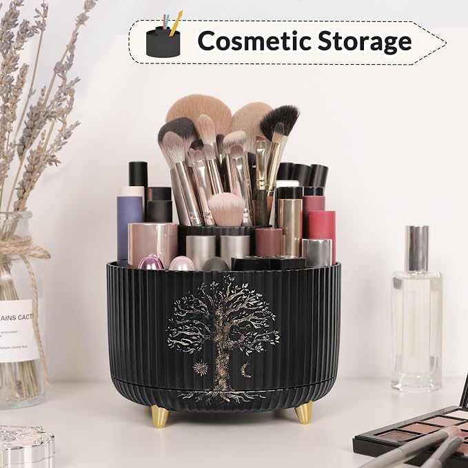 SKYDUE 360 Degree Rotating Desk Organizer, Dual-Purpose Pencil Pen Holder for Desktop, Desk Pen Organizer with 5 Slots, Office Supplies, Pencil Cup for Office, School, Home