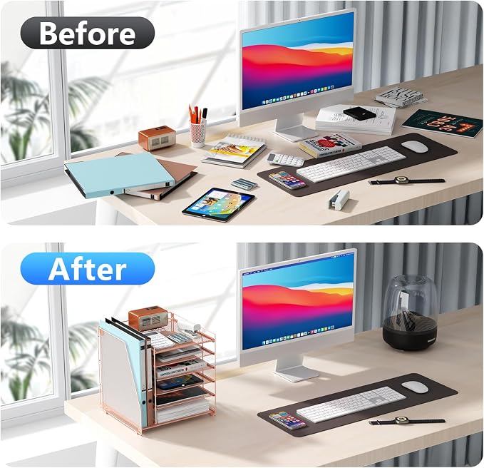 gianotter 6-Tier Paper Organizer With Magazine Holder, Desk Organizers and Accessories, Desk Accessories & Workspace Organizers, File Organizer for Office Supplies Storag (Rose Gold, 6-Tier)