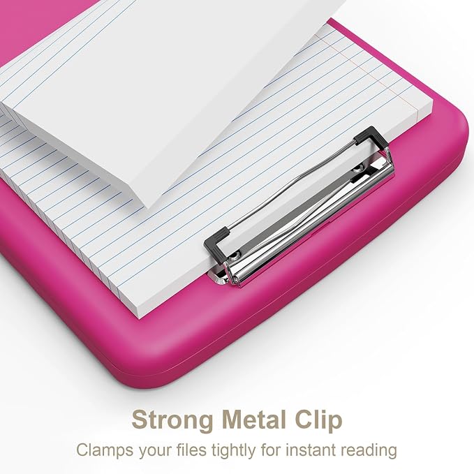 Piasoenc Clipboard with Storage, 8.5 x 11 Organization Box with Pen Holder and A4 Legal Paper Folder, Folio & Side-Opening, Low Profile Clip,for Nurses,Teachers, Size 14 x 9.6 x 1.2 in, Red