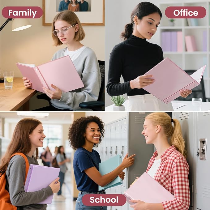 SUNEE 3 Ring Binders 2 Inch 8 Pack, Clear View Binder Three Ring PVC-Free (Fit 8.5x11 Inches) for School or Office Supplies, Assorted Pastel