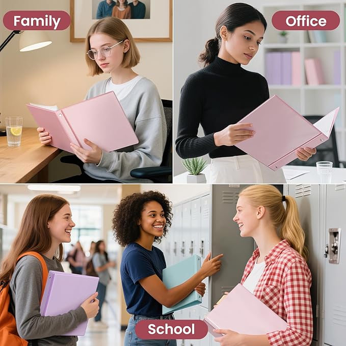 SUNEE 1.5 Inch Binders 3 Ring 8 Pack, Clear View 1 1/2 Inch Binders Three Ring PVC-Free (Fit 8.5x11 Inches) for School or Office Supplies, Assorted Pastel